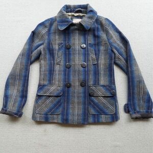 Heritage Pea Coat Women S Blue Striped Wool Blend Double Breasted Jacket